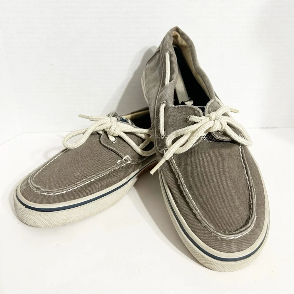 Sperry Topsiders Halyard Gray Washed Light Fade Canvas Lace Up Classic Boat Shoe